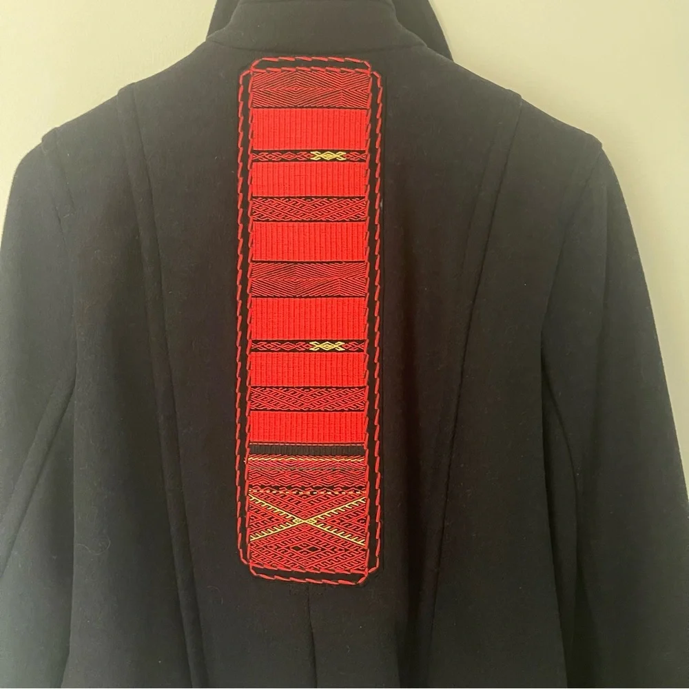 Free People Black Wool military PEACOAT size M Red textile accents, fully lined - Picture 5 of 16